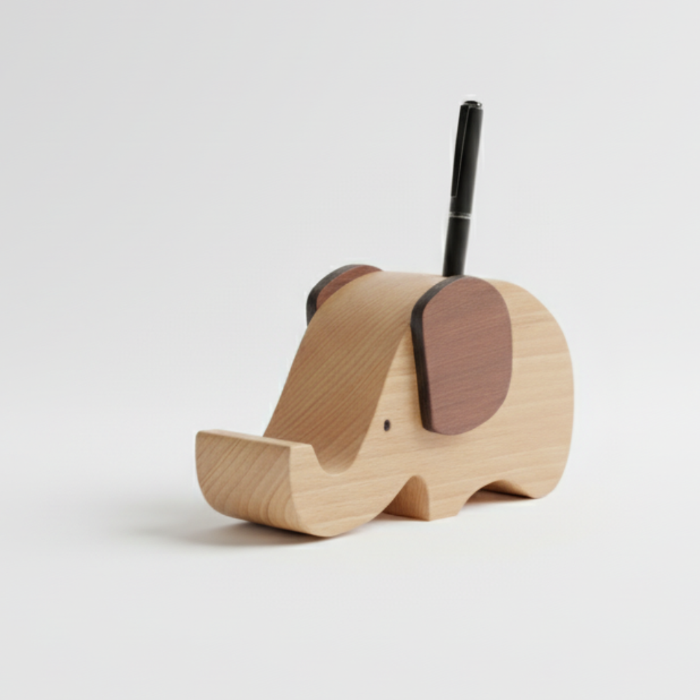 MOSKAI | Cute Wooden Elephant Penstand & Mobile Holder