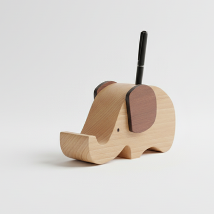 MOSKAI | Cute Wooden Elephant Penstand & Mobile Holder