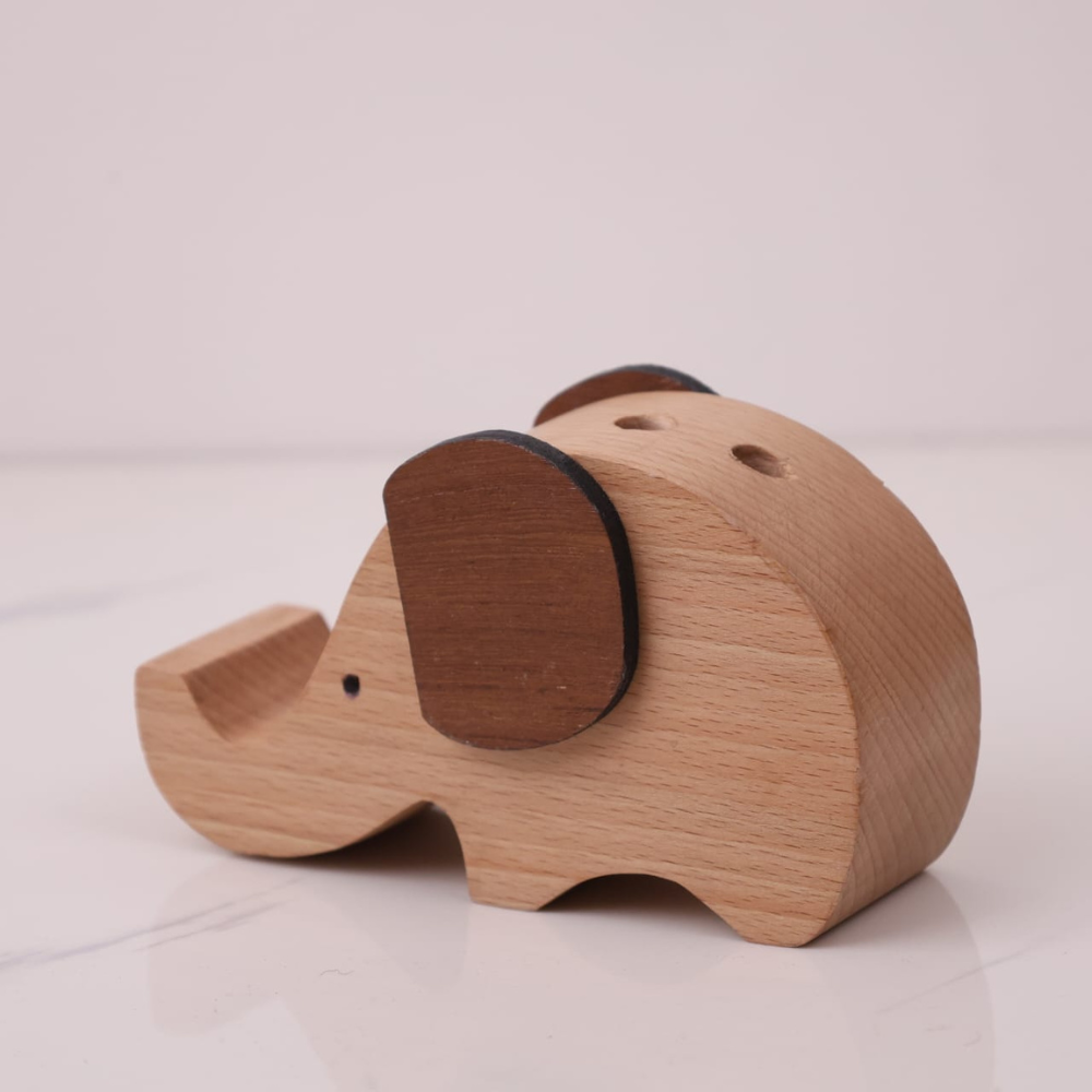 MOSKAI | Cute Wooden Elephant Penstand & Mobile Holder