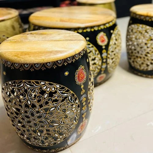 Mosaki Round Black Hand-Painted Nesting Coffee Table Set of 5