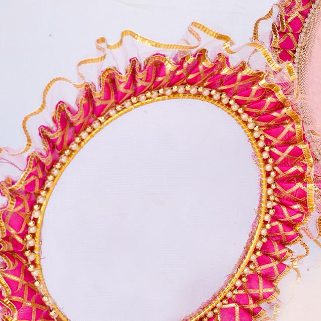 Mirror of Love Pooja Thali Set | Pink Frill Colour Star Karwa Chauth Thali