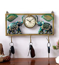 Mosaki Metal Elephant with Clock Key Stand | Wall Décor