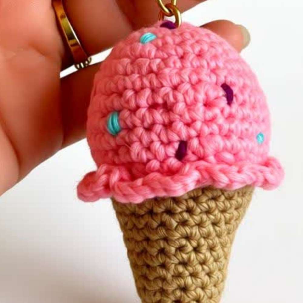 Cute Crochet Pink Ice Cream with Sprinkle