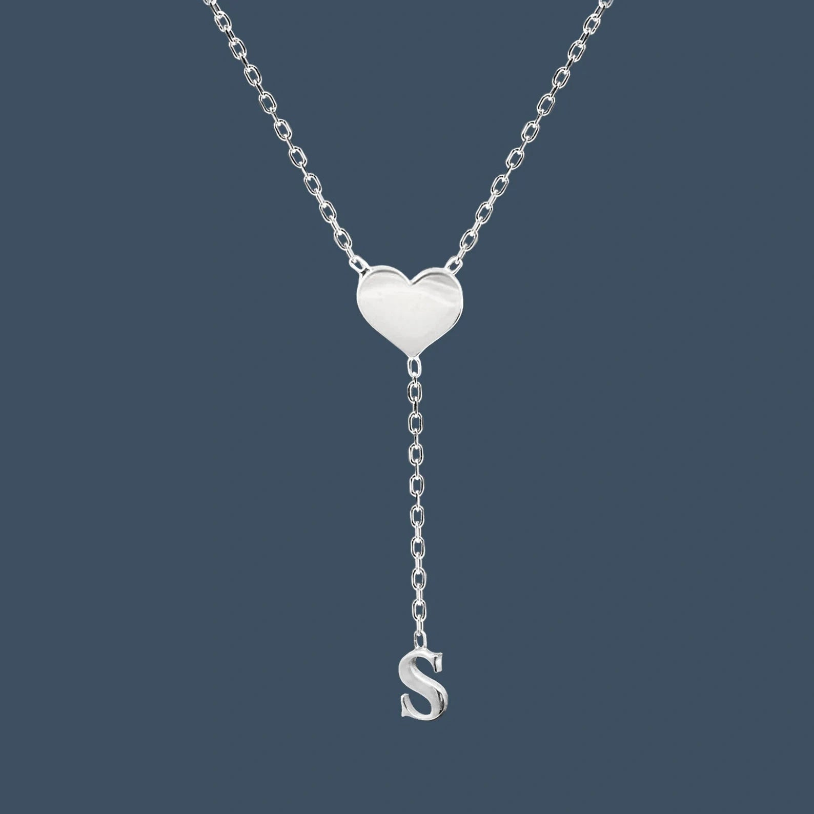 Personalized Heart Initial Y-Necklace - Custom Lariat Drop Alphabet Pendant for Women