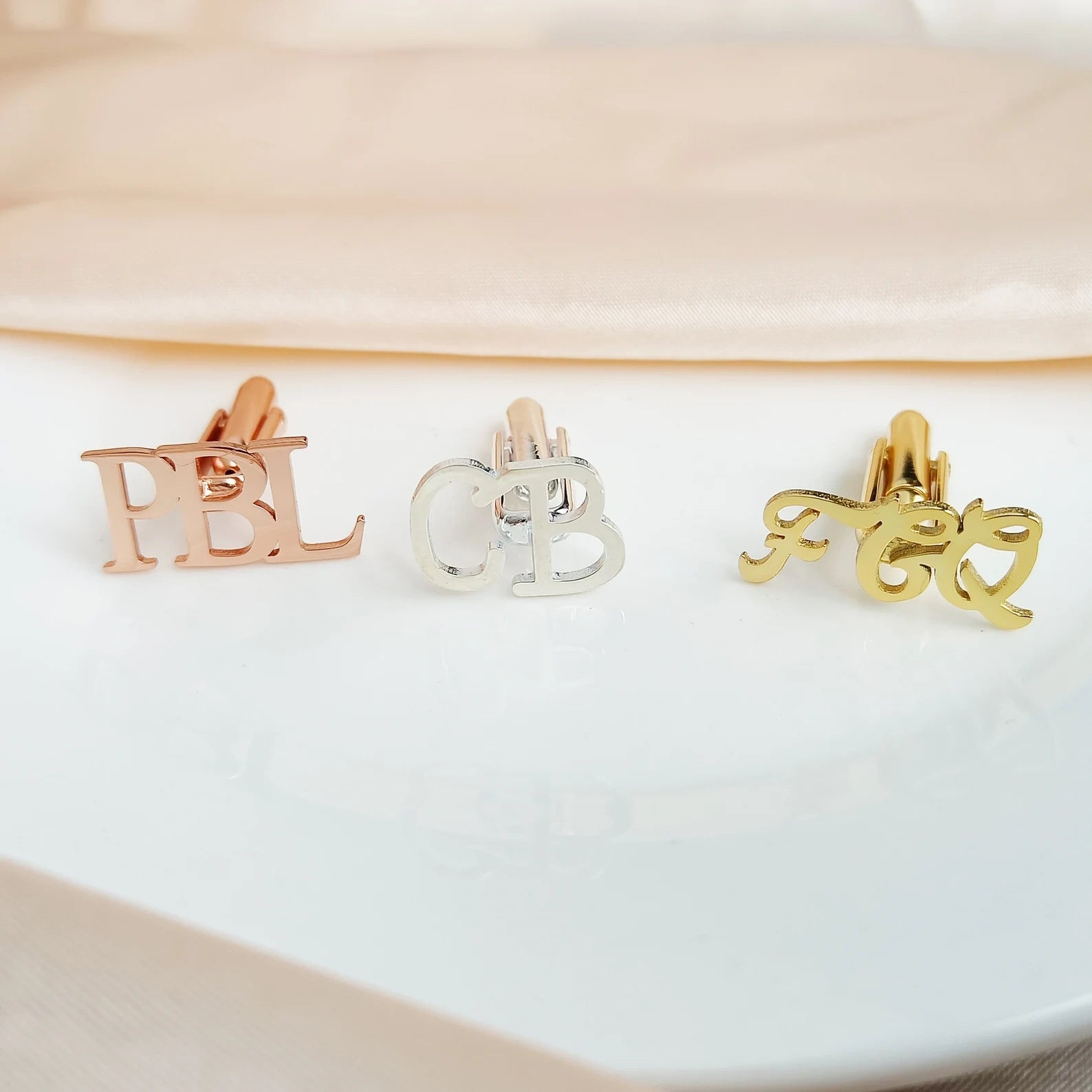 Personalized Hand-Scripted 3-Letter Initial Cufflinks – Custom Brass Monogram Jewelry