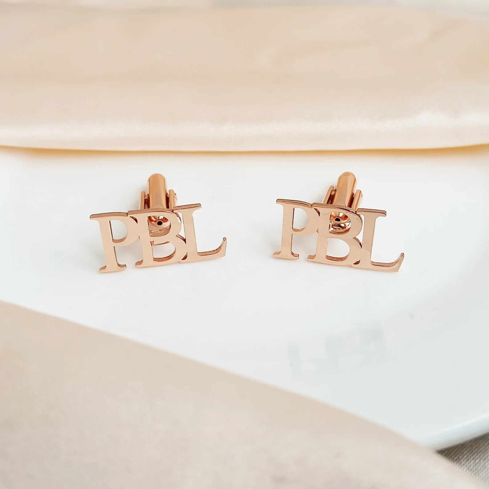 3-Letter Block Initial Name Cufflinks – Personalized Brass Men’s Jewelry