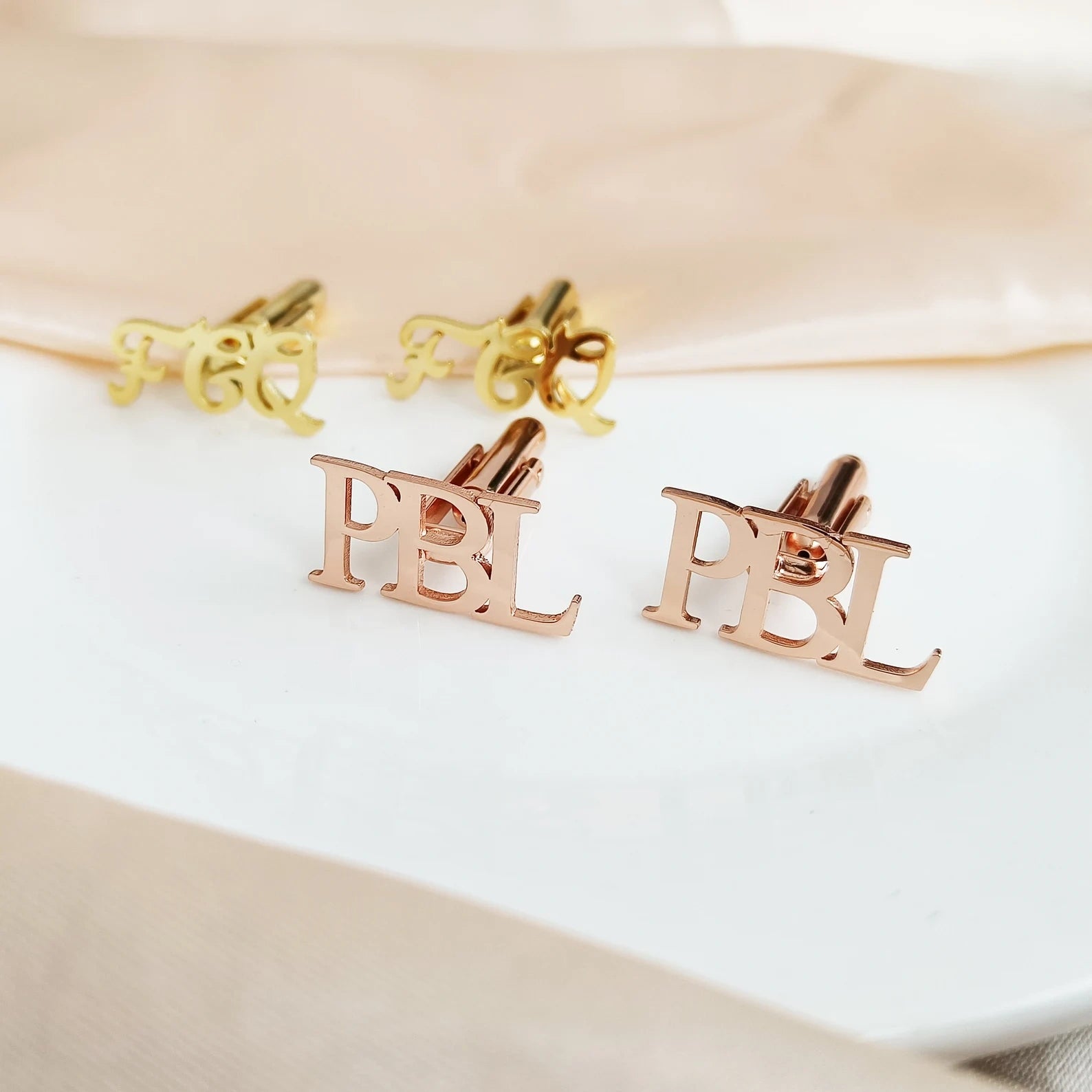 Personalized Hand-Scripted 3-Letter Initial Cufflinks – Custom Brass Monogram Jewelry