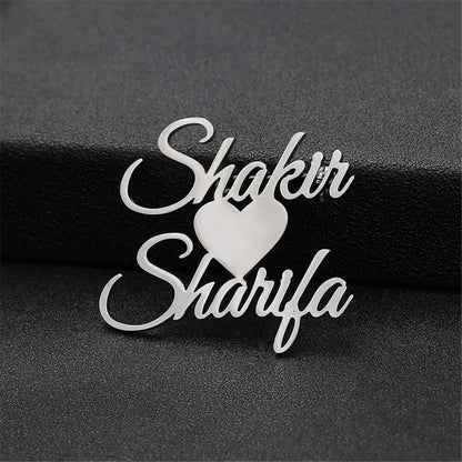 Customised Heart Couple Name Brooch for Men & Women