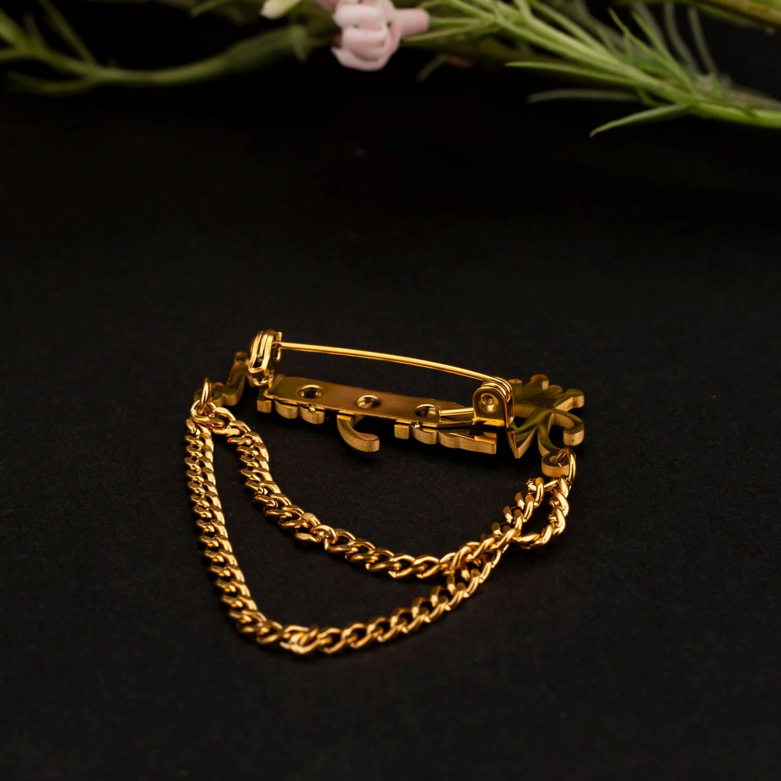 Personalized Name Brooch with Stone Crown Design | Custom Name Chain Brooch Pin for Men & Women | Stylish Alphabet Name Badge Jewelry Gift