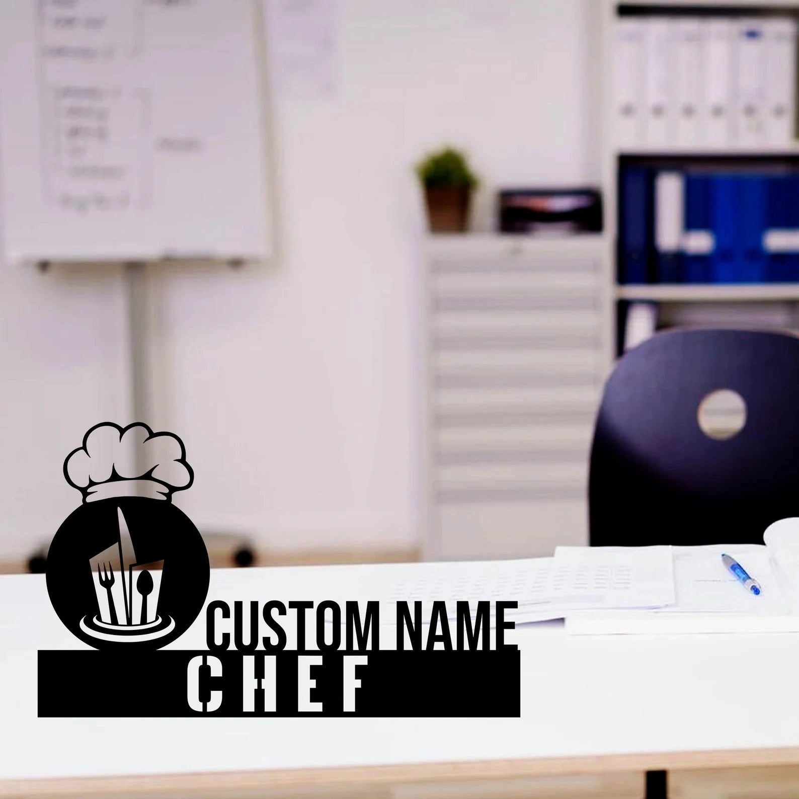 Custom Chef Desk Name Plate - Personalized Stainless Steel Culinary Desk Sign, Professional Restaurant Office Decor
