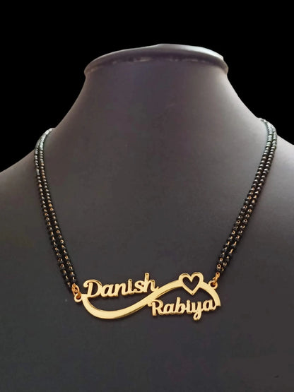 Personalized Couple Name Heart Mangalsutra – Custom Gold Plated Pendant