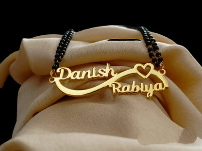 Personalized Couple Name Heart Mangalsutra – Custom Gold Plated Pendant