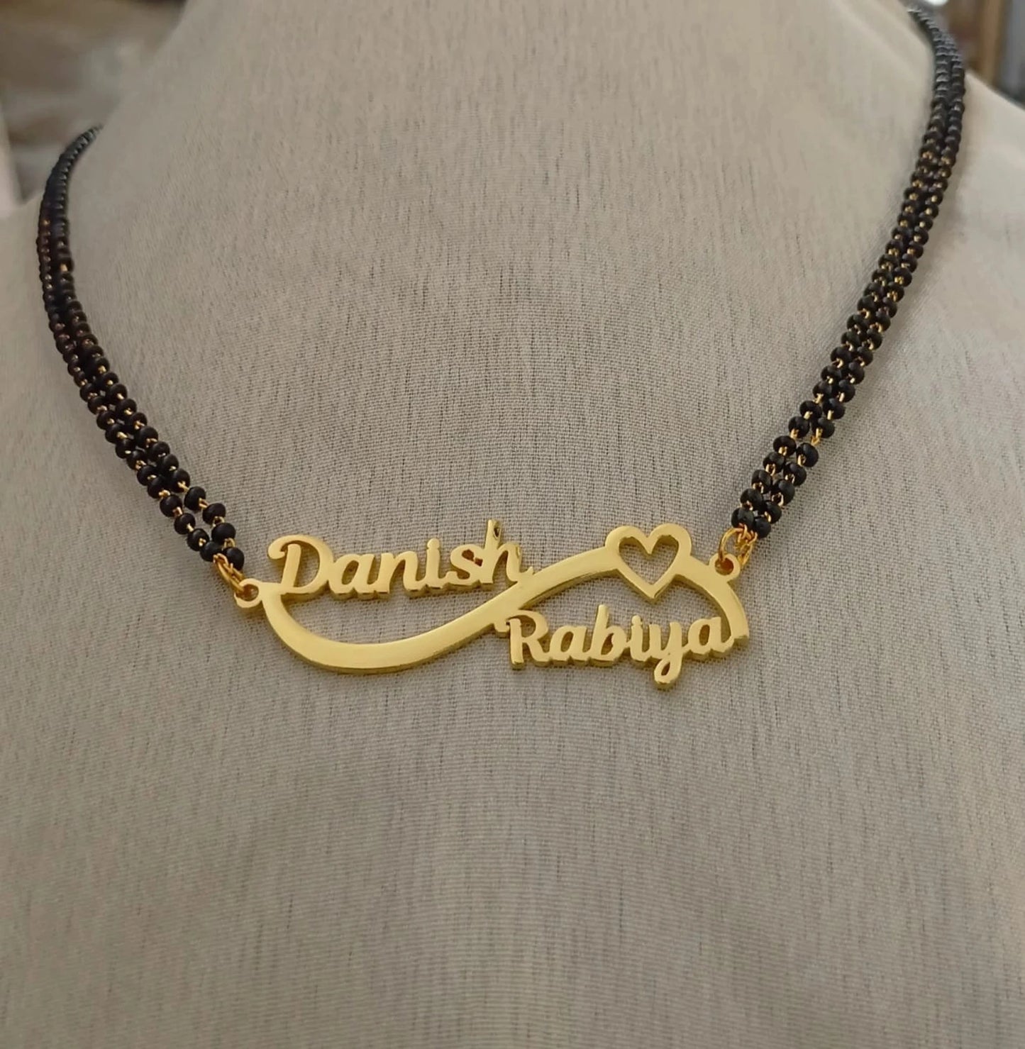 Personalized Couple Name Heart Mangalsutra – Custom Gold Plated Pendant