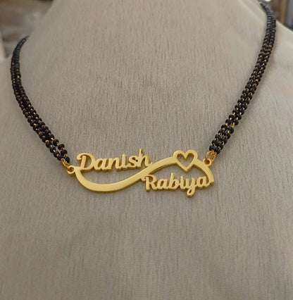 Personalized Couple Name Heart Mangalsutra – Custom Gold Plated Pendant