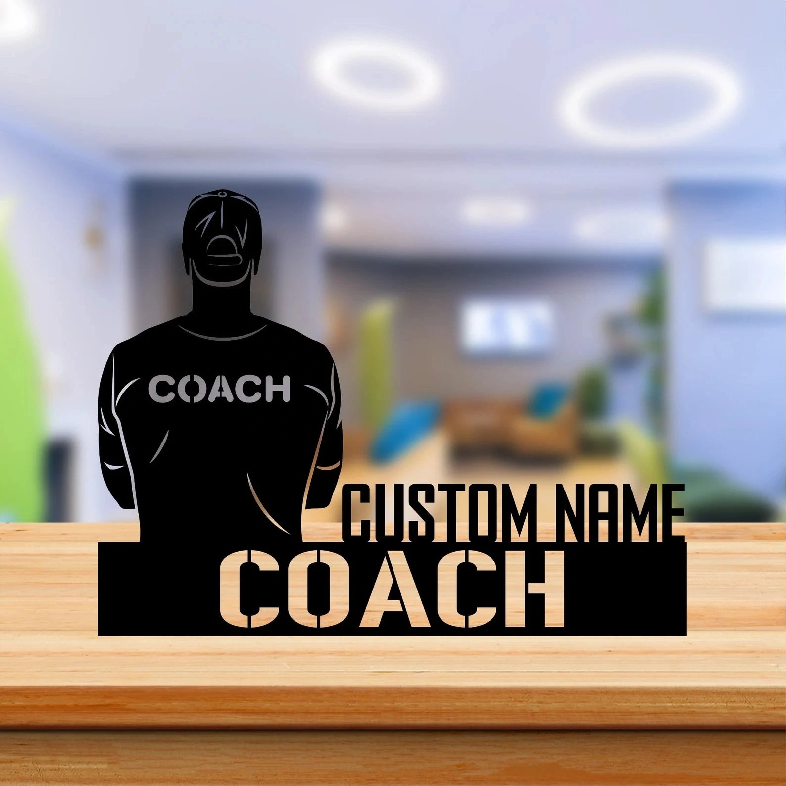 Custom Coach Desk Name Plate - Personalized Stainless Steel Sports Trainer Desk Sign, Gym Instructor Office Decor