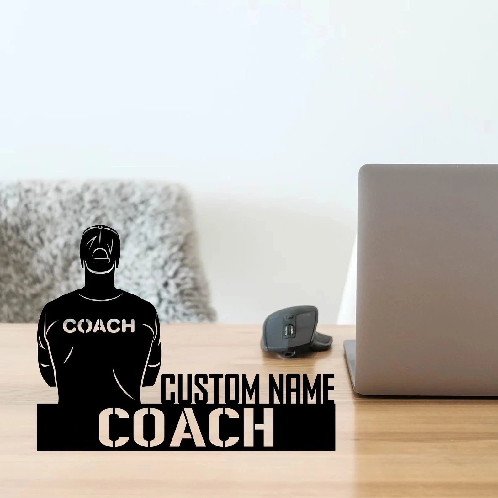 Custom Coach Desk Name Plate - Personalized Stainless Steel Sports Trainer Desk Sign, Gym Instructor Office Decor