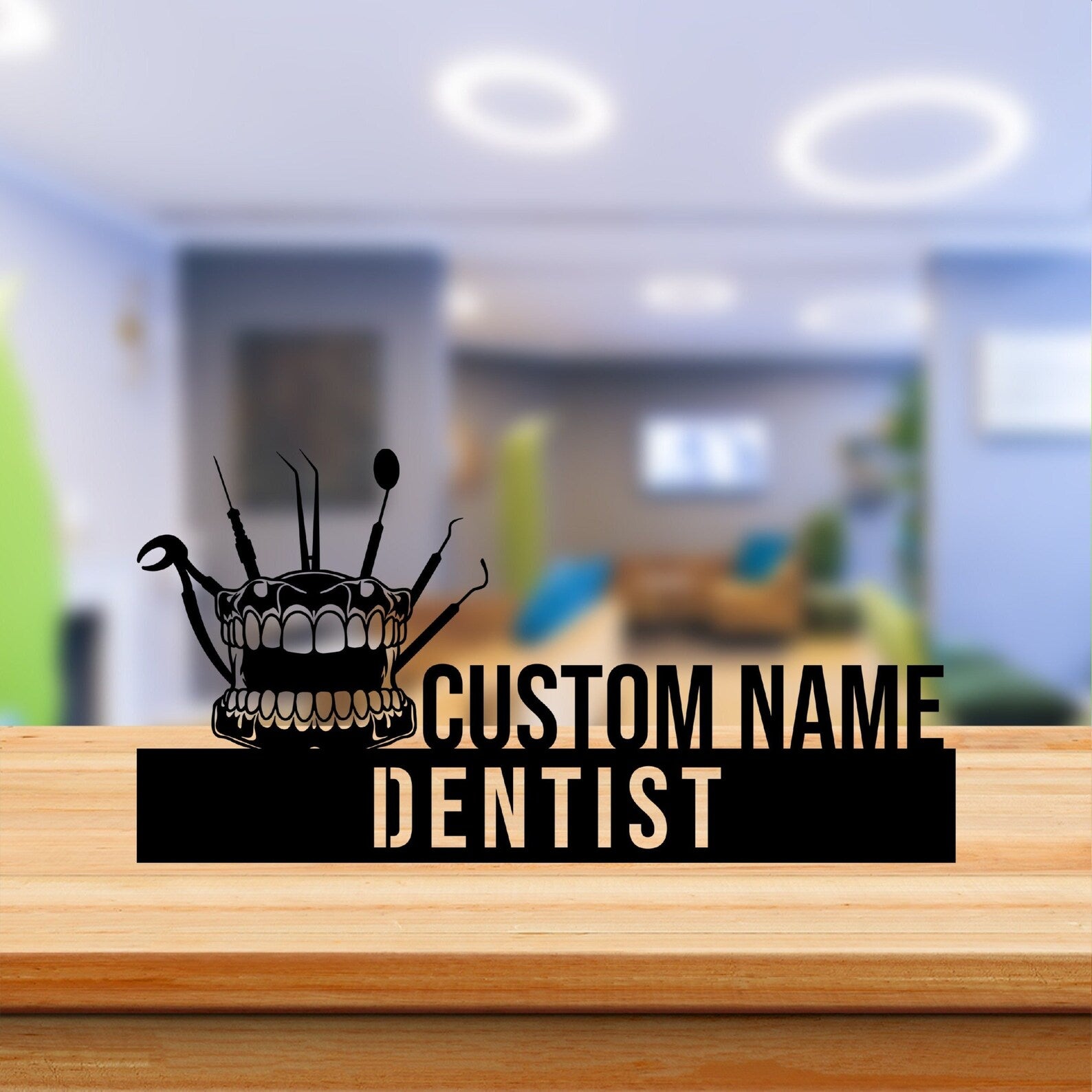 Moskai Personalized Dentist Metal Desk Nameplate – Custom Dental Office Name Sign