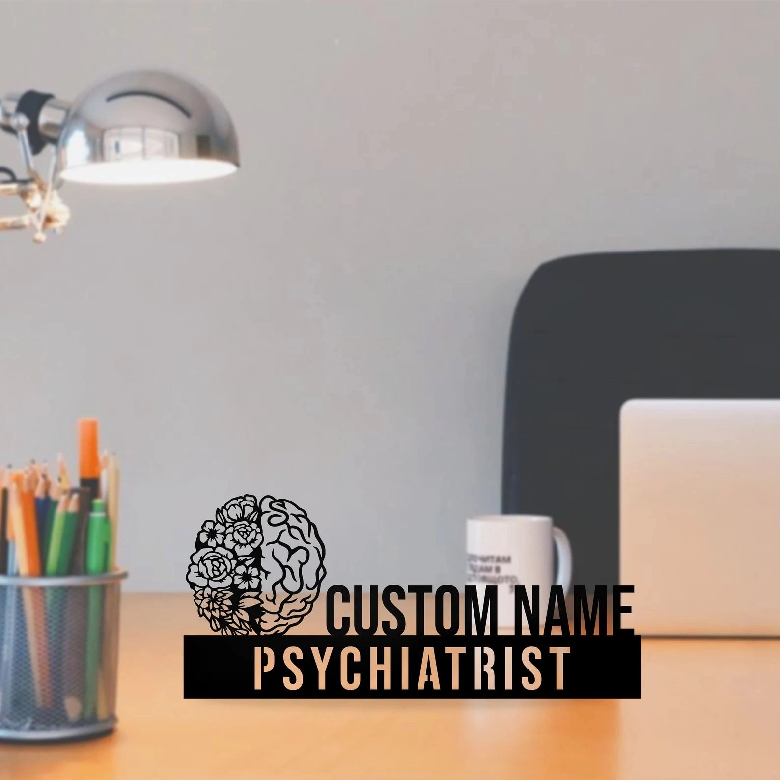 Personalized Psychiatrist Desk Name Plate - Custom Stainless Steel Doctor Table Sign - Medical Clinic & Hospital Office Decor