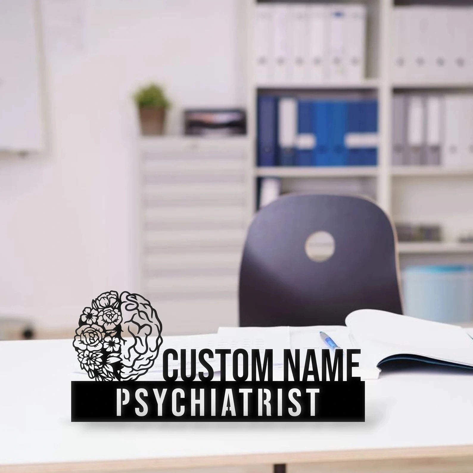 Personalized Psychiatrist Desk Name Plate - Custom Stainless Steel Doctor Table Sign - Medical Clinic & Hospital Office Decor