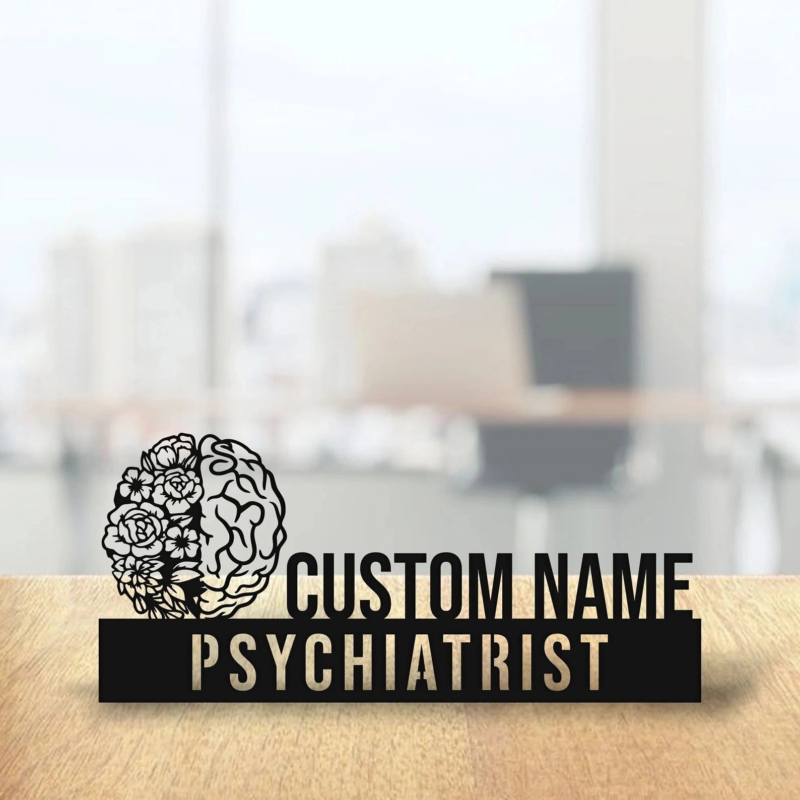 Personalized Psychiatrist Desk Name Plate - Custom Stainless Steel Doctor Table Sign - Medical Clinic & Hospital Office Decor