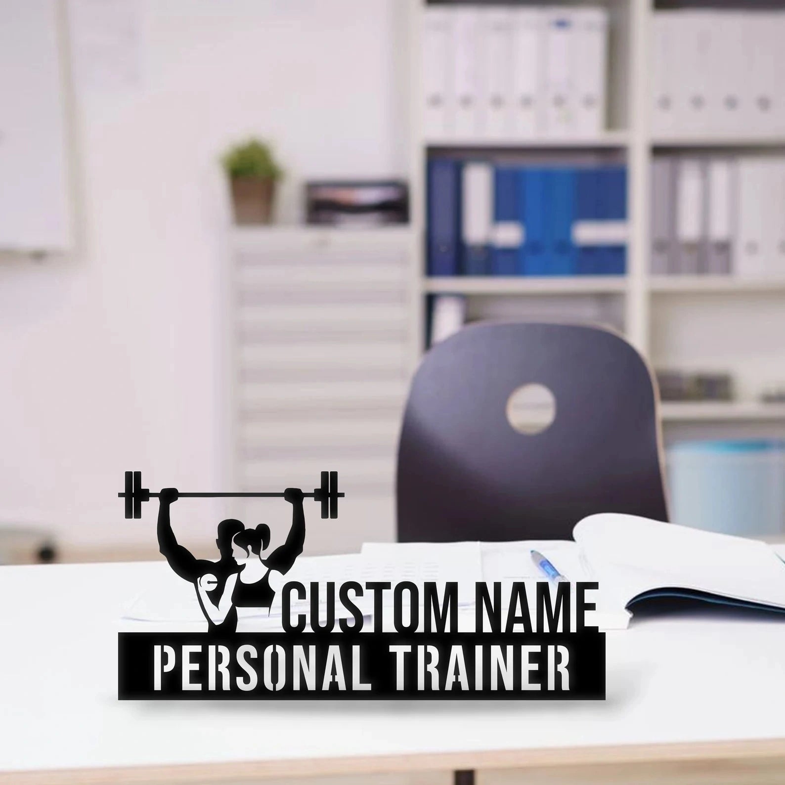 Personalized Personal Trainer Desk Name Plate - Custom Fitness Coach Stainless Steel Table Sign - Gym & Strength Coach Office Decor