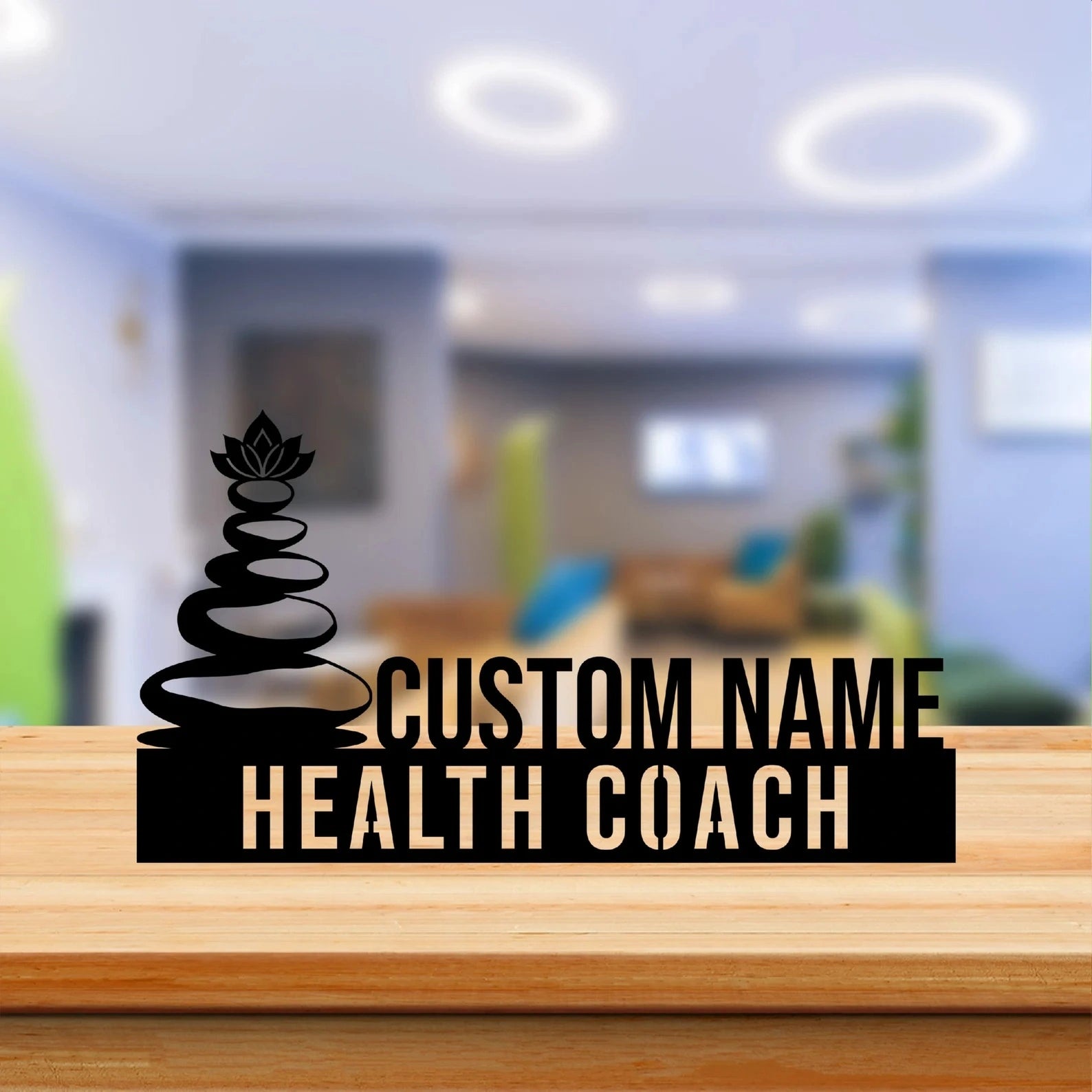Custom Health Coach Desk Name Plate - Personalized Stainless Steel Wellness Desk Sign, Nutritionist Medical Office Decor