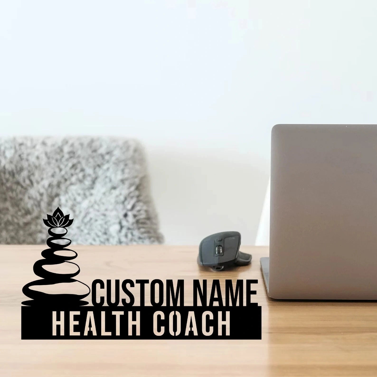 Custom Health Coach Desk Name Plate - Personalized Stainless Steel Wellness Desk Sign, Nutritionist Medical Office Decor