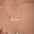 Personalised Signature Name & Initial Disc Y-Lariat Necklace – Personalized Lariat Nameplate with Alphabet Coin Drop
