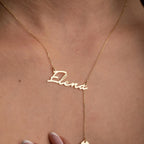 Personalised Signature Name & Initial Disc Y-Lariat Necklace – Personalized Lariat Nameplate with Alphabet Coin Drop