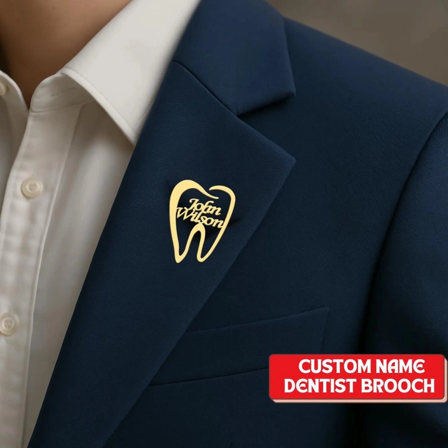 Custom Tooth Name Brooch Pin for Dentists, Doctors,& Nurses Gift