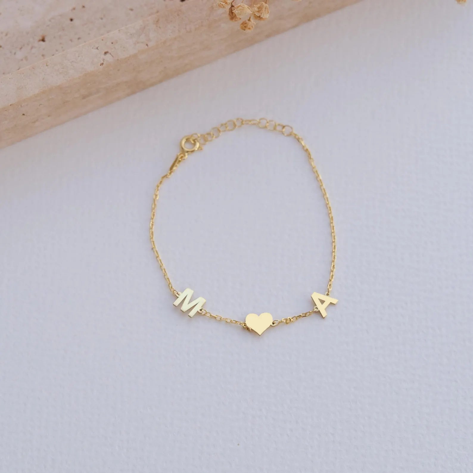 Personalised Two Initials Couple Chain Bracelet for Women & Girls | Custom Double Alphabet Letter Bracelet with Heart | Stainless Steel Gold Plated Jewellery Gift for Her