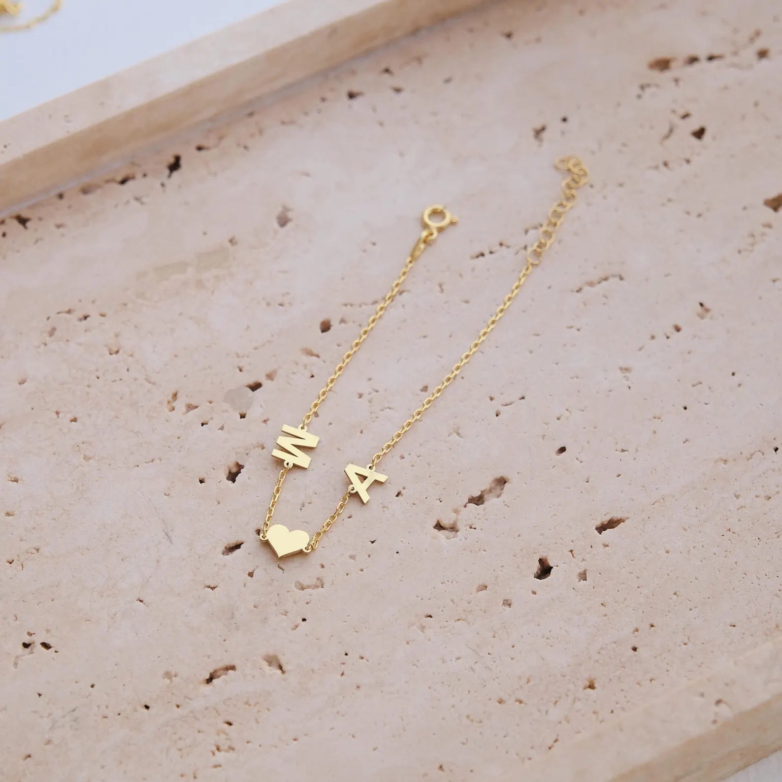 Personalised Two Initials Couple Chain Bracelet for Women & Girls | Custom Double Alphabet Letter Bracelet with Heart | Stainless Steel Gold Plated Jewellery Gift for Her
