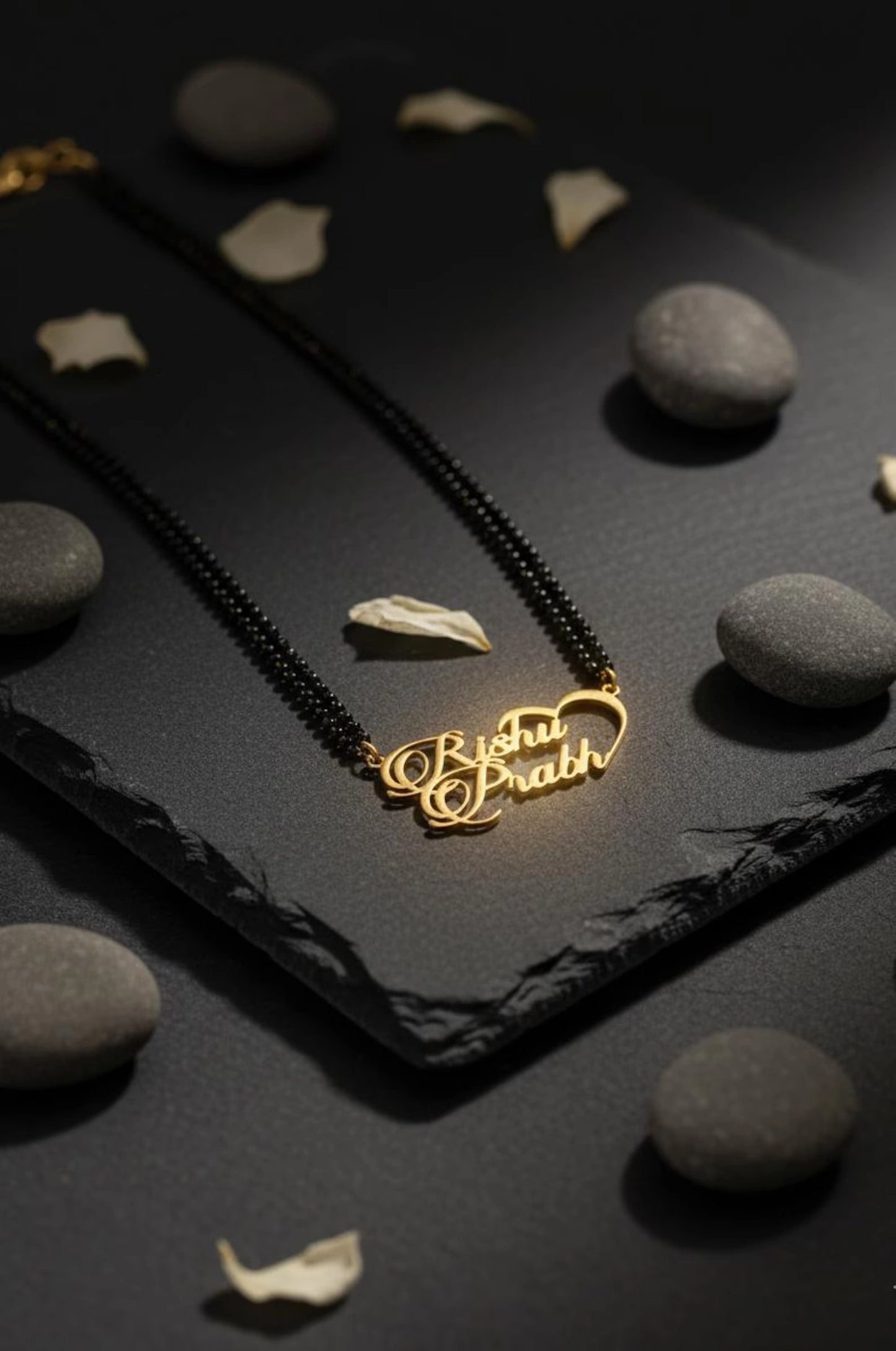 Personalized Couple Name Heart Mangalsutra – Custom Gold Plated Pendant