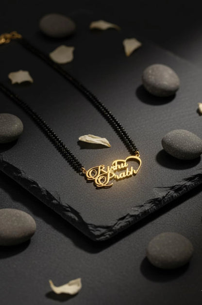Personalized Couple Name Heart Mangalsutra – Custom Gold Plated Pendant