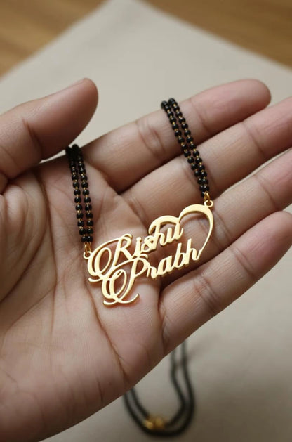 Personalized Couple Name Heart Mangalsutra – Custom Gold Plated Pendant