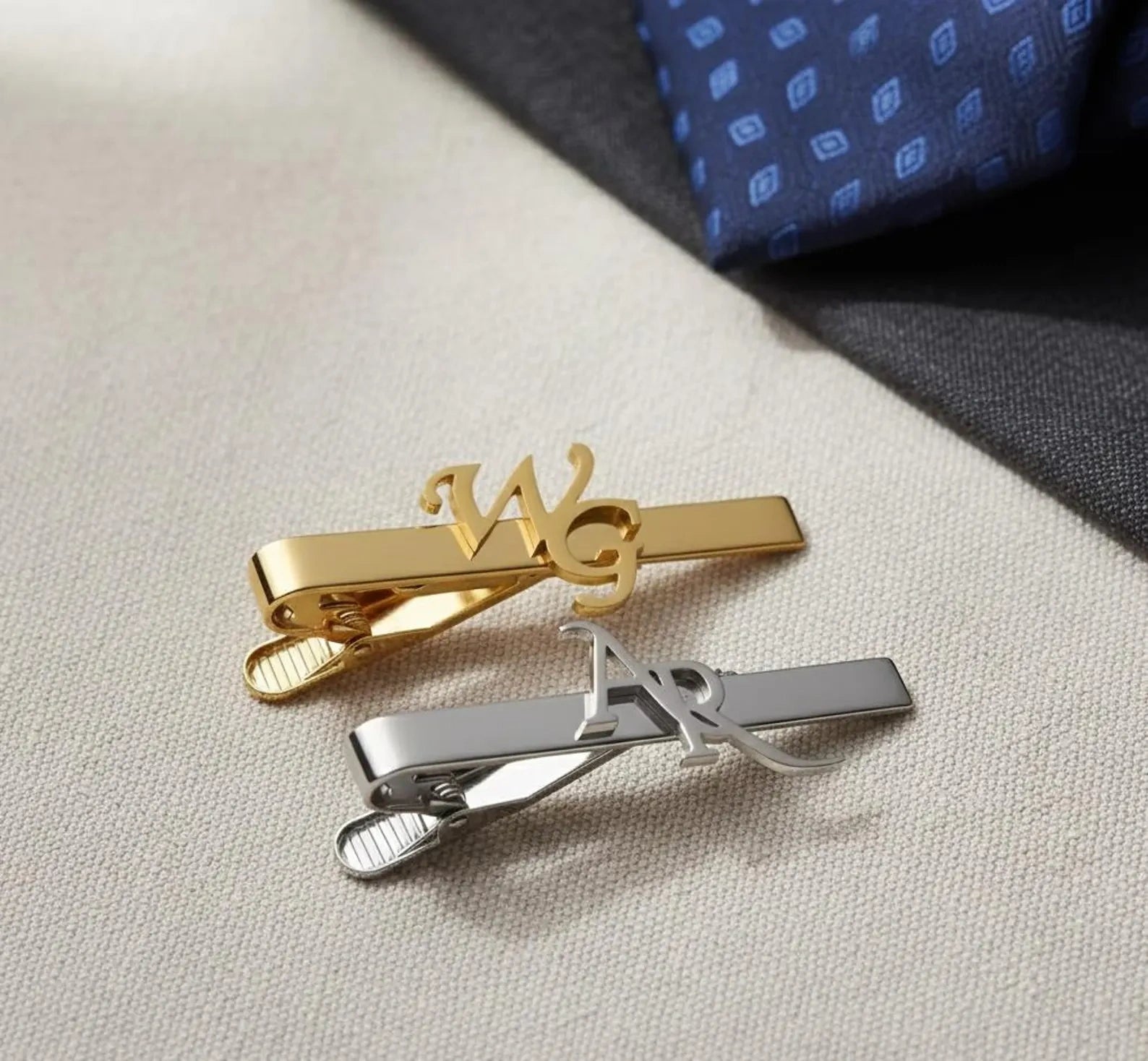 Personalized Initials Name Tie Pin for Men | Custom Brass Tie Bar with Cut-out Letters