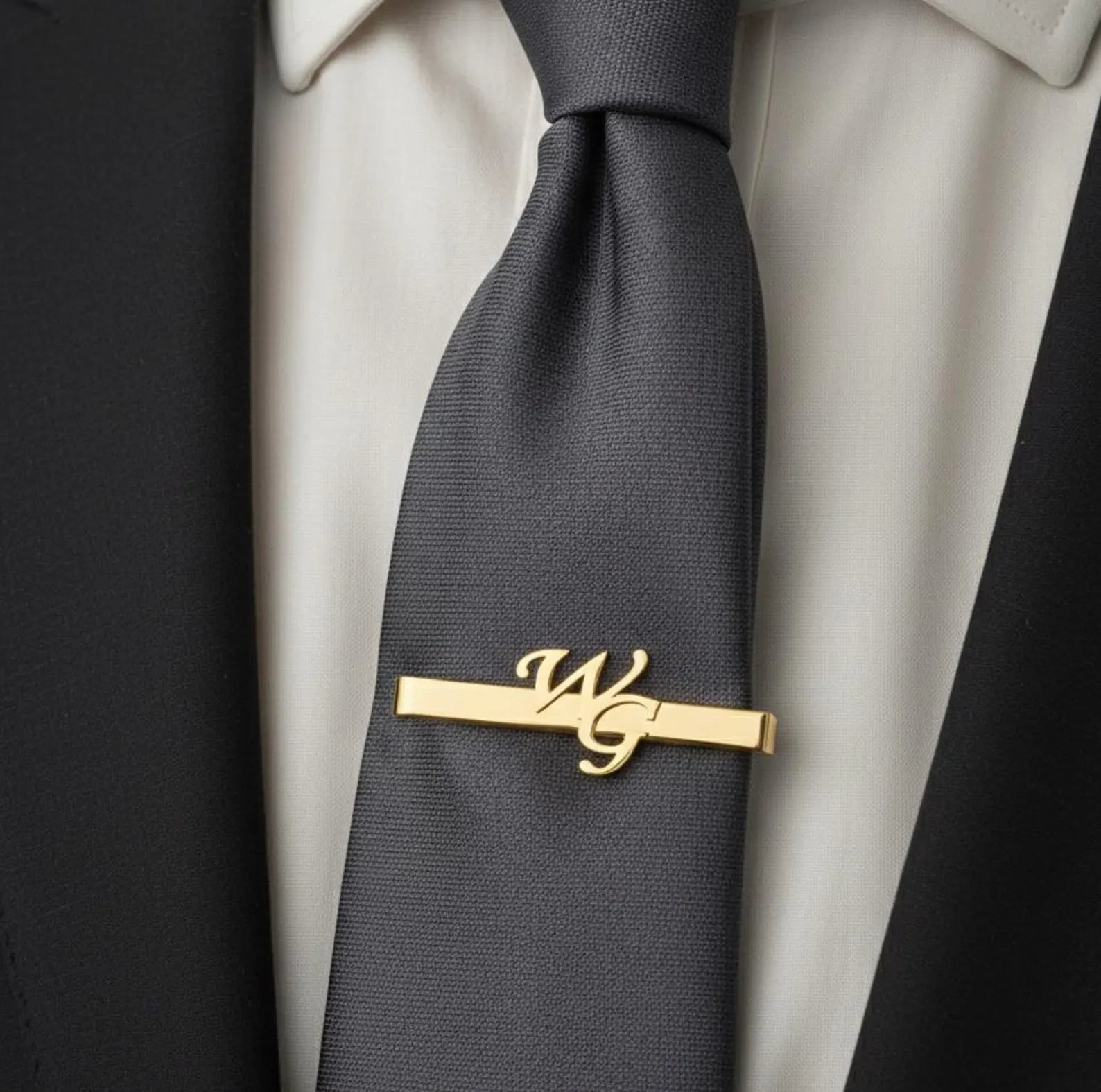 Personalized Initials Name Tie Pin for Men | Custom Brass Tie Bar with Cut-out Letters