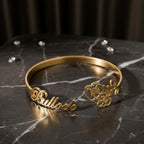 Personalized Name & Flower Cuff Bracelet - Gold Plated Custom Bangle for Women & Girls