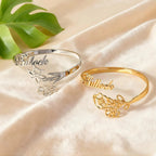 Personalized Name & Flower Cuff Bracelet - Gold Plated Custom Bangle for Women & Girls