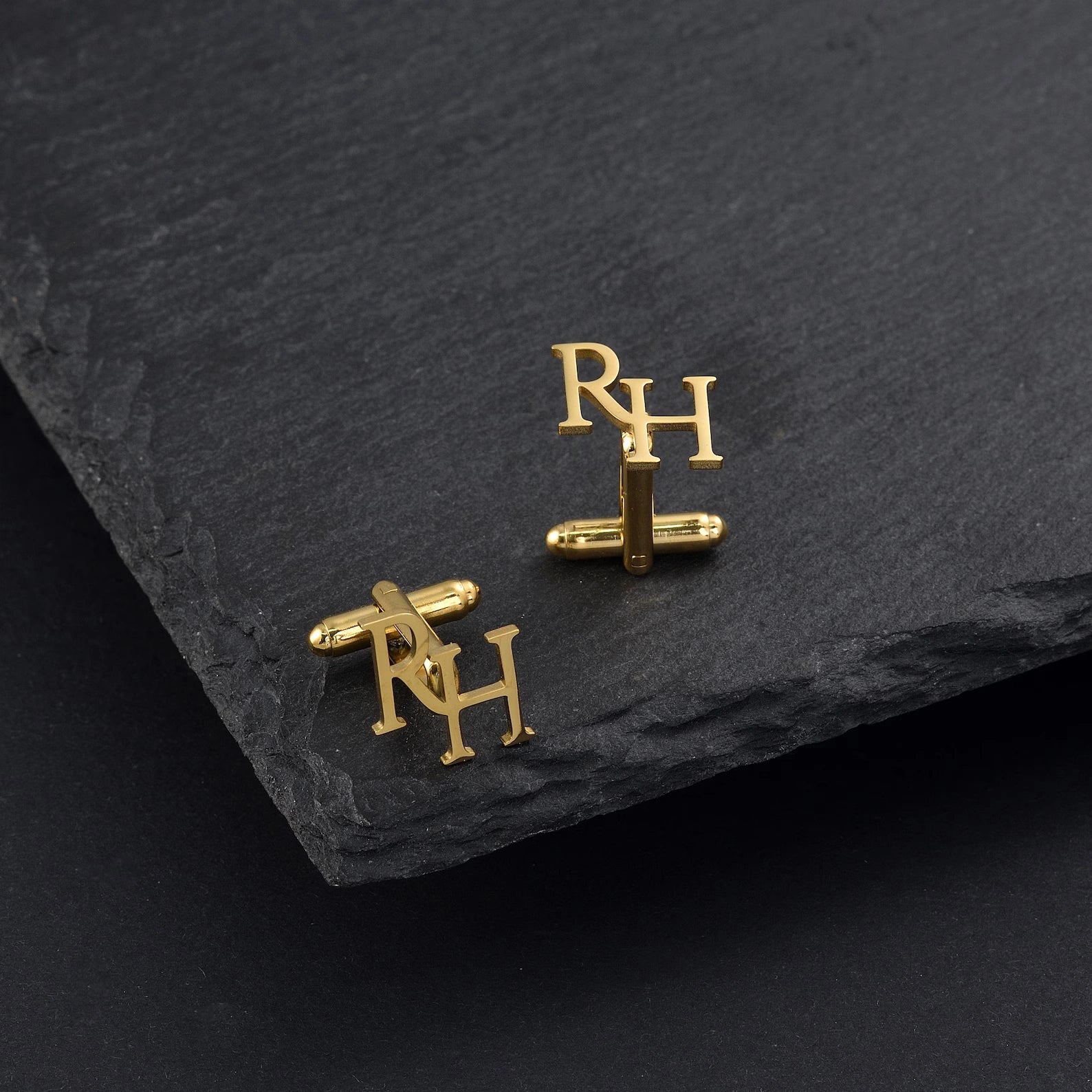 Personalized Double Initial Block Name Cufflinks - Custom Brass Monogram Men's Jewelry