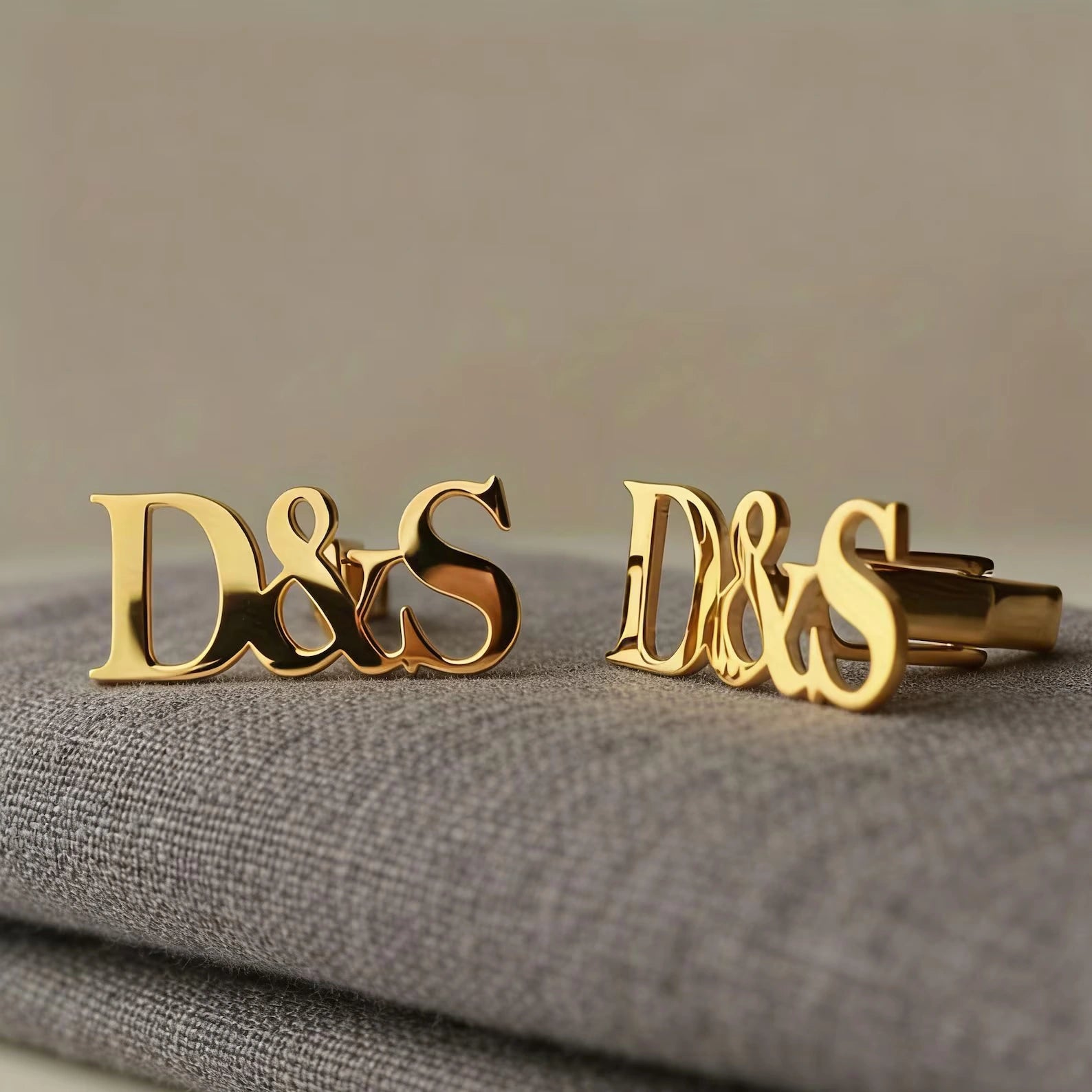 Custom Couple Initial Ampersand Cufflinks - Personalized Brass Monogram Jewelry
