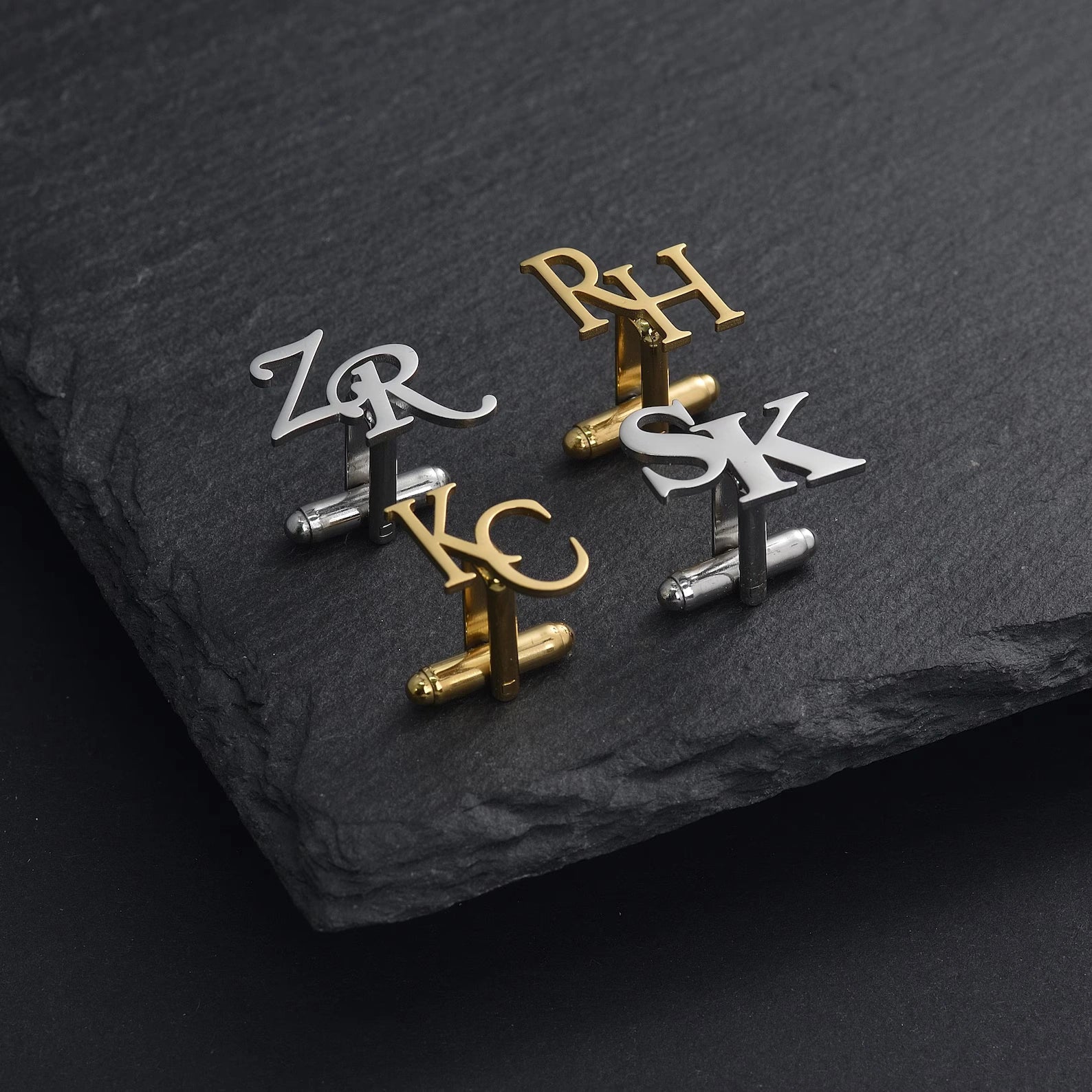 Personalized Double Initial Block Name Cufflinks - Custom Brass Monogram Men's Jewelry