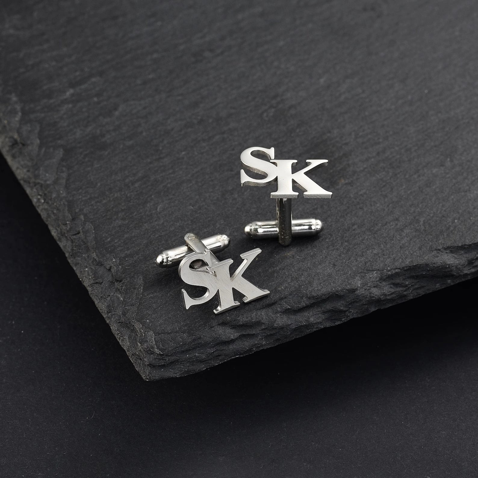 Personalized Double Initial Block Name Cufflinks - Custom Brass Monogram Men's Jewelry