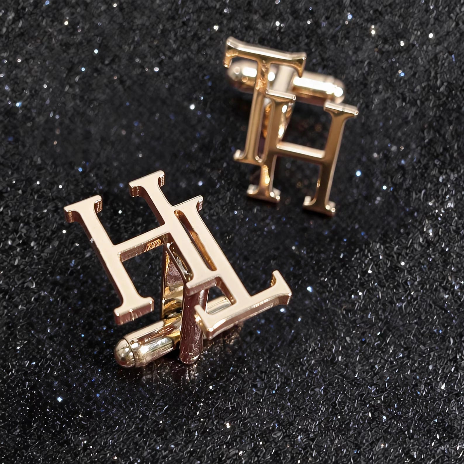 Personalized Overlapping Serif Initial Name Cufflinks - Bespoke Brass Monogram for Men