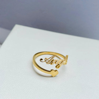 Moskai Personalized Adjustable Name Ring with Heart