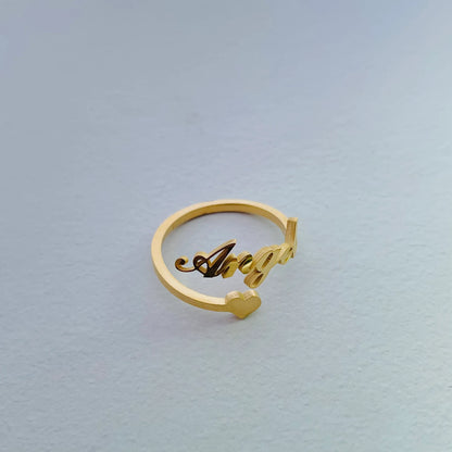 Moskai Personalized Adjustable Name Ring with Heart