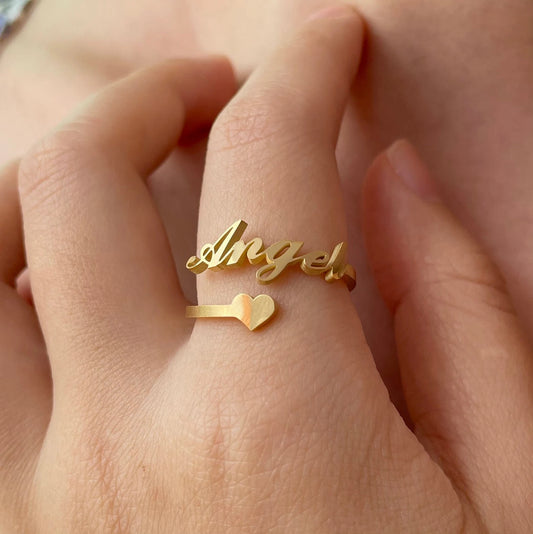 Moskai Personalized Adjustable Name Ring with Heart
