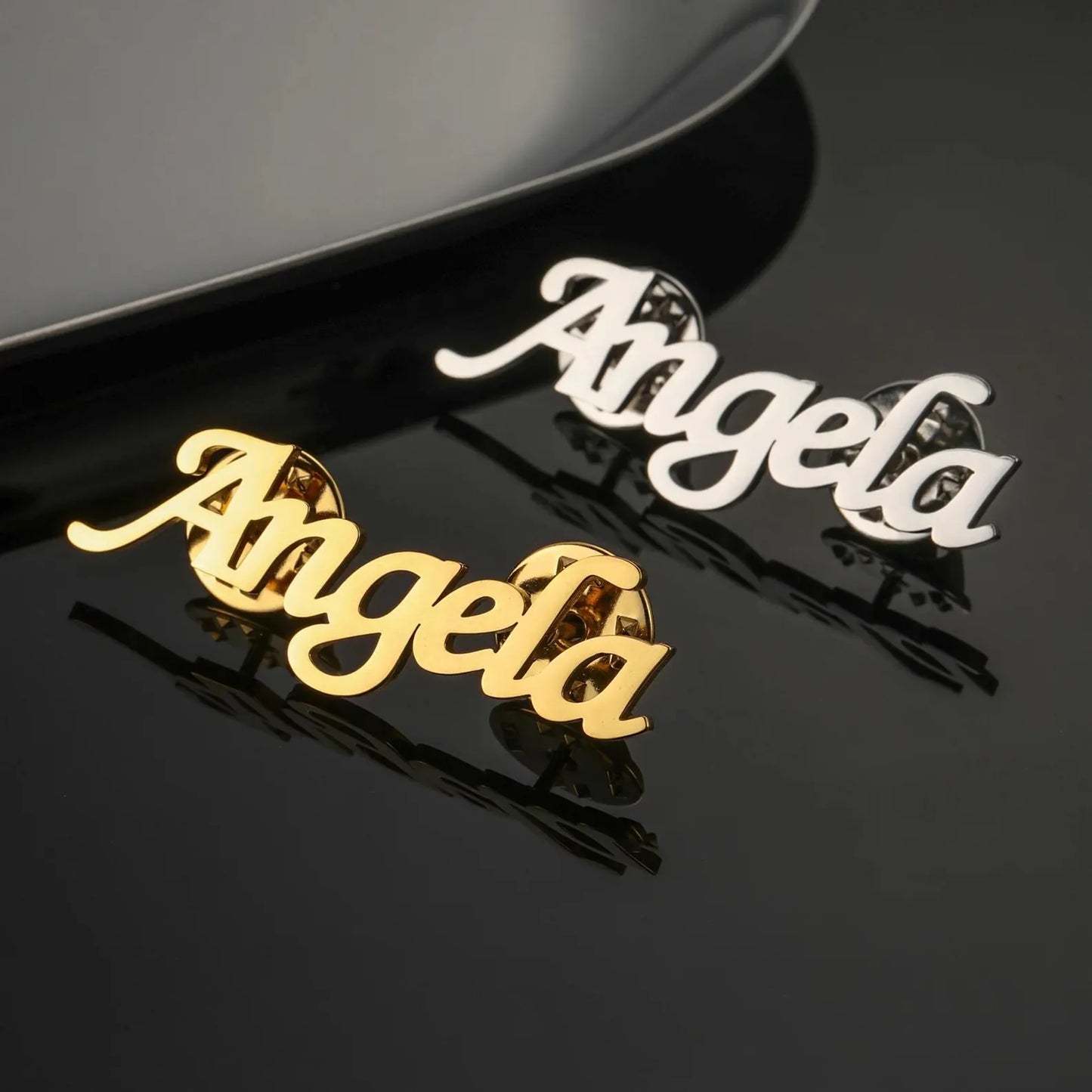 Moskai Personalized Chic Name Brooch with Button Closure