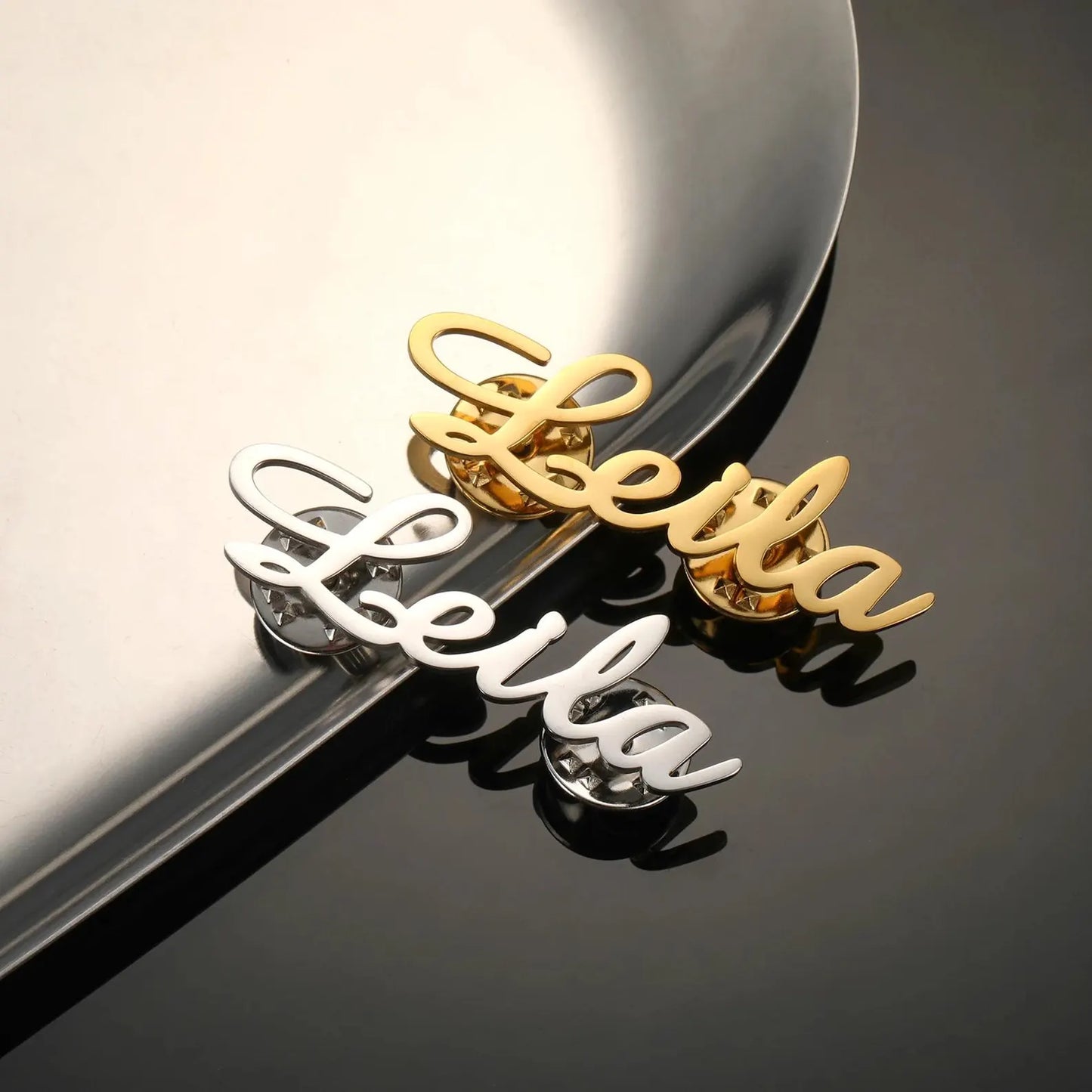 Moskai Personalized Chic Name Brooch with Button Closure