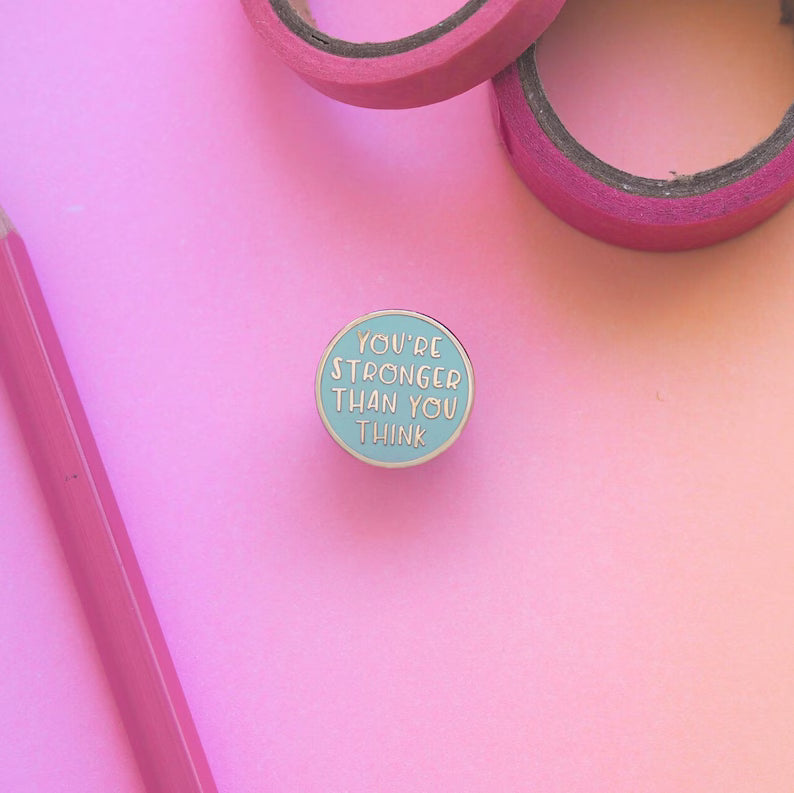 Moskai Stronger Than You Think Enamel Pin – Inspirational Silver Lapel Pin